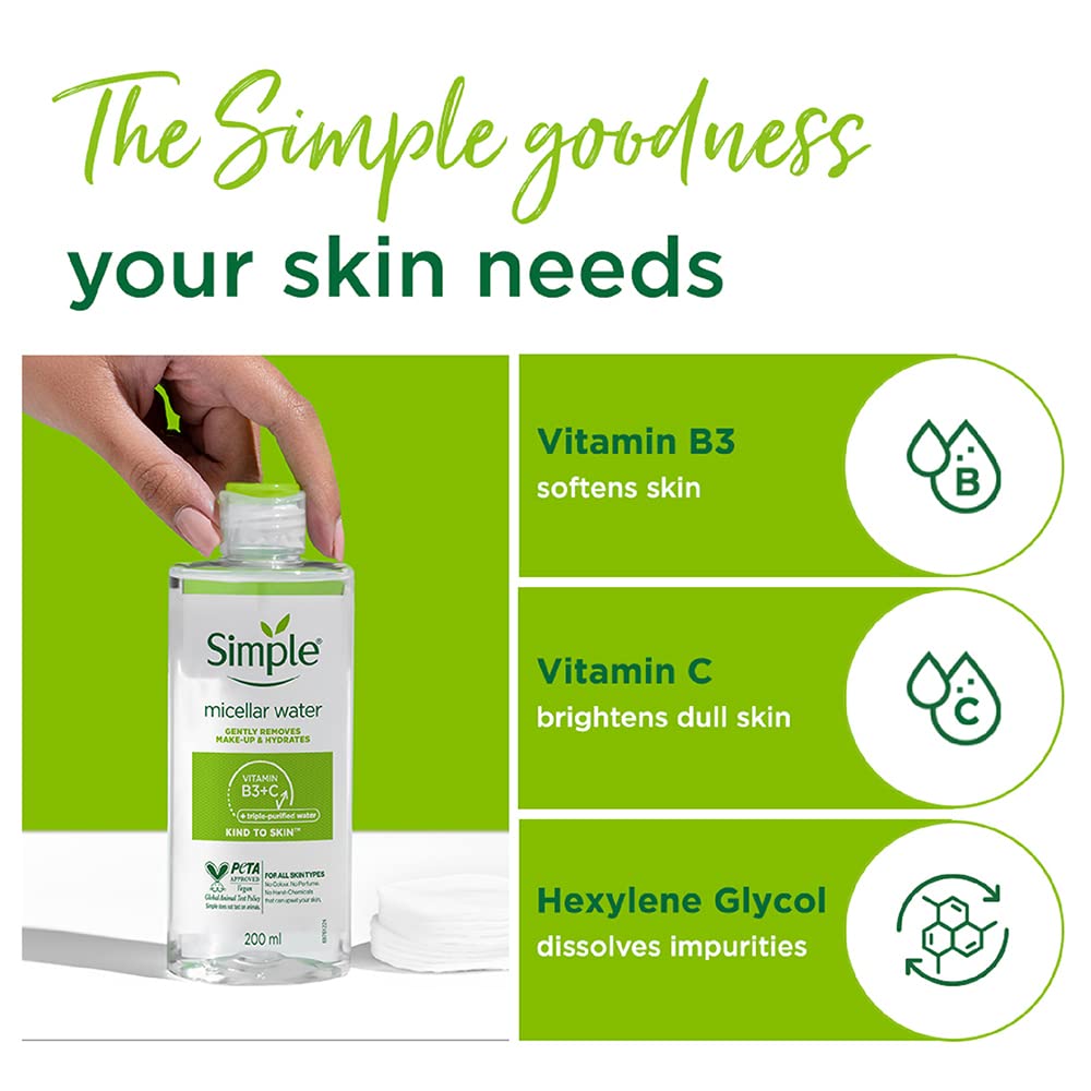 Cotton pad demo with Simple Kind To Skin micellar cleansing water