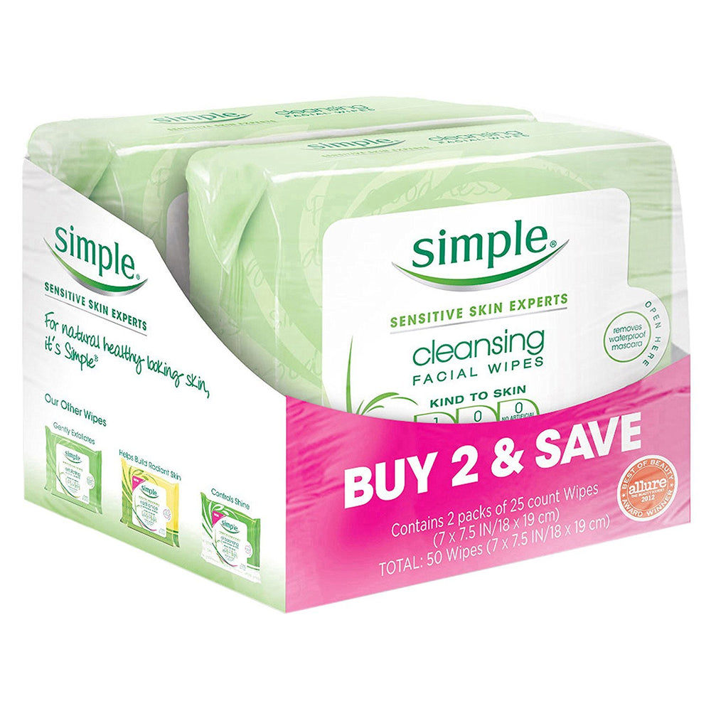 Simple Kind to Skin: doble paquete de toallitas faciales para limpieza rápida
