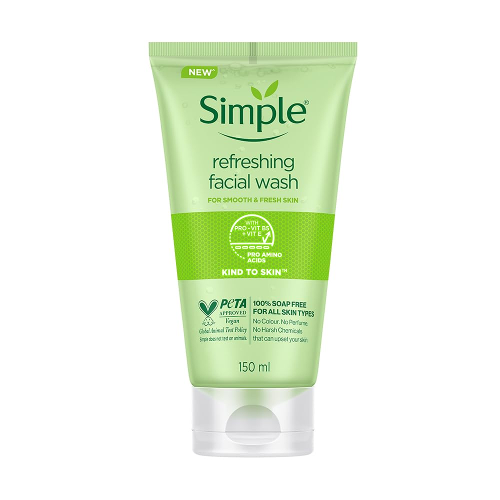 Simple limpiador facial refrescante, botella de 150 ml para piel sensible.