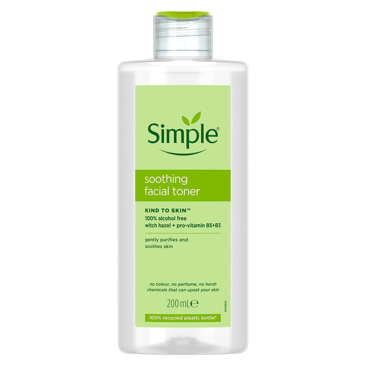 Tónico facial de Simple: botella frontal para una sensación suave y fresca.