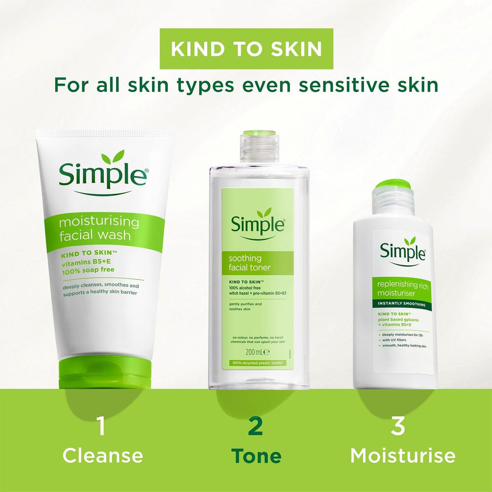 Envase dispensador del Tónico Facial de Simple para mayor comodidad.
