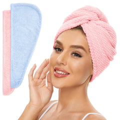 SimpleField doble pack toalla microfibra para cabello azul y rosa, absorbe rápido