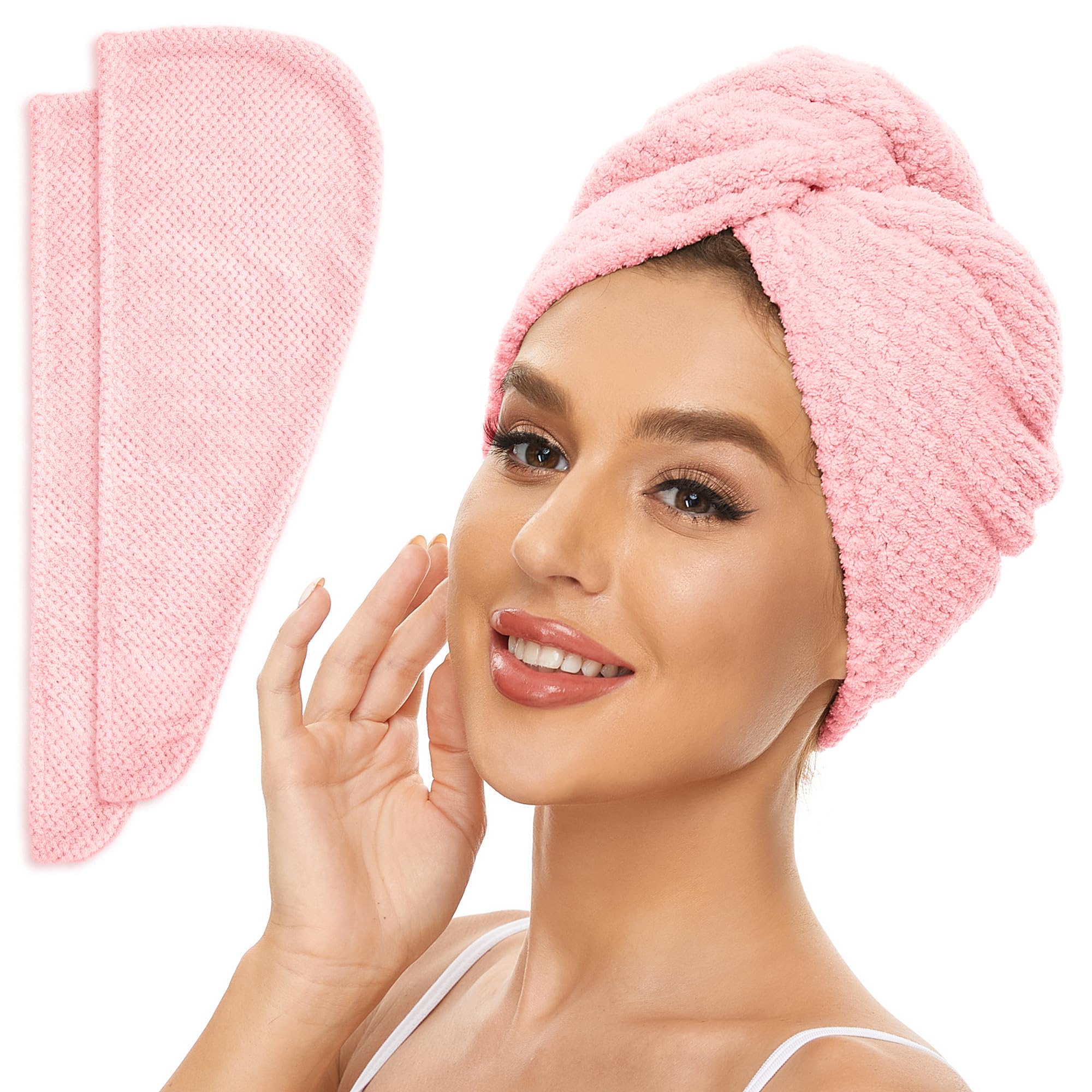 SimpleField dos toallas de microfibra rosa para secado rápido del cabello