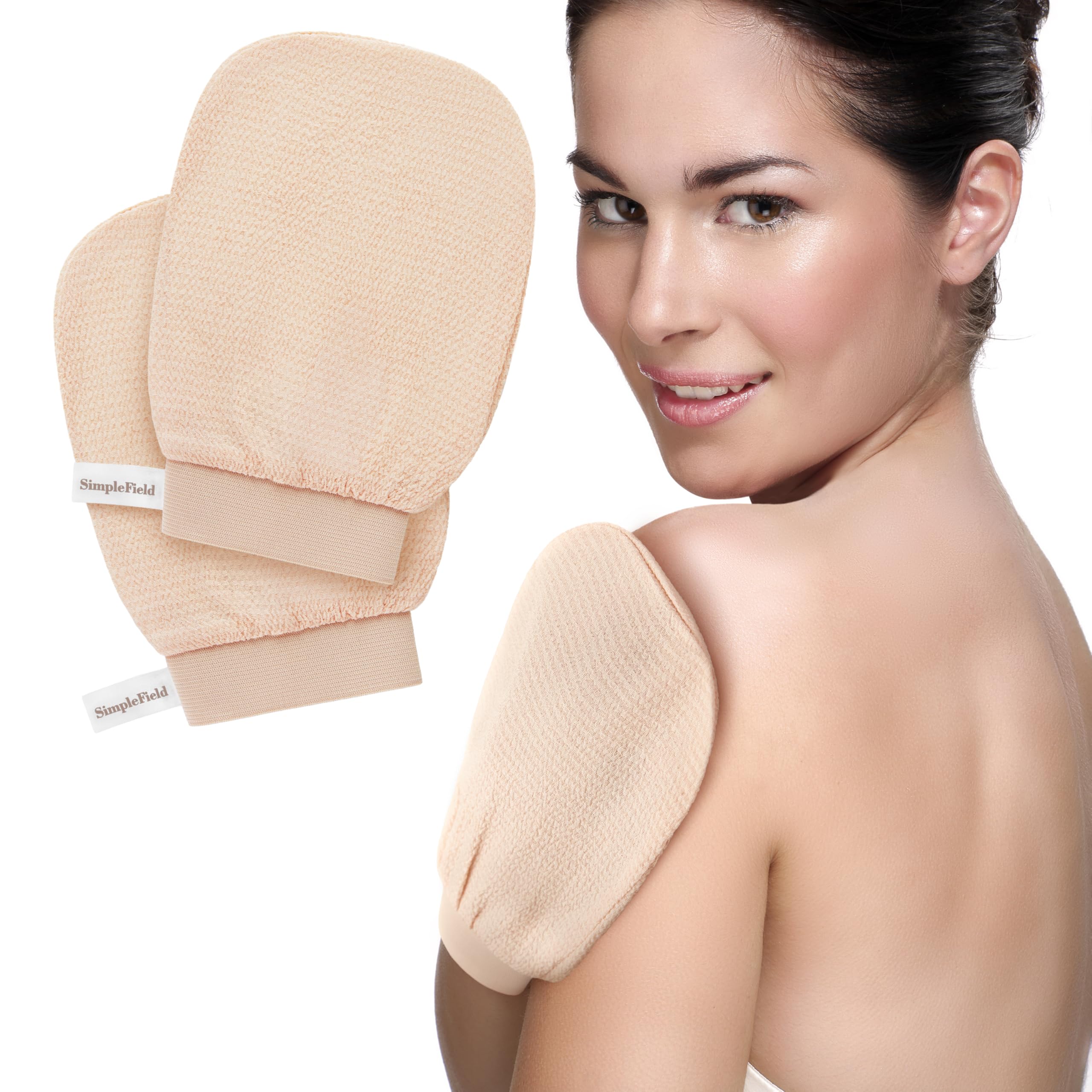 Guante exfoliante coreano SimpleField para cuerpo; conjunto de dos piezas para exfoliación suave.