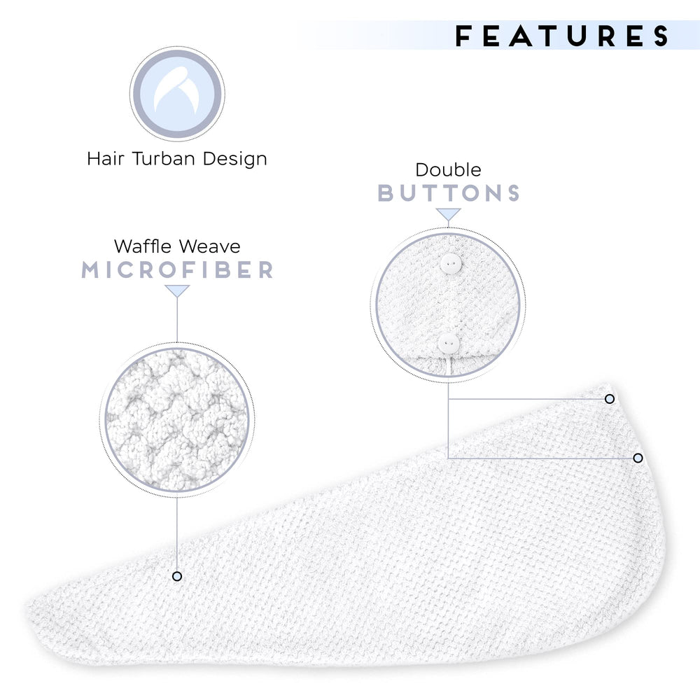 El turbante SimpleField para cabello ofrece ajuste cómodo tras la ducha.