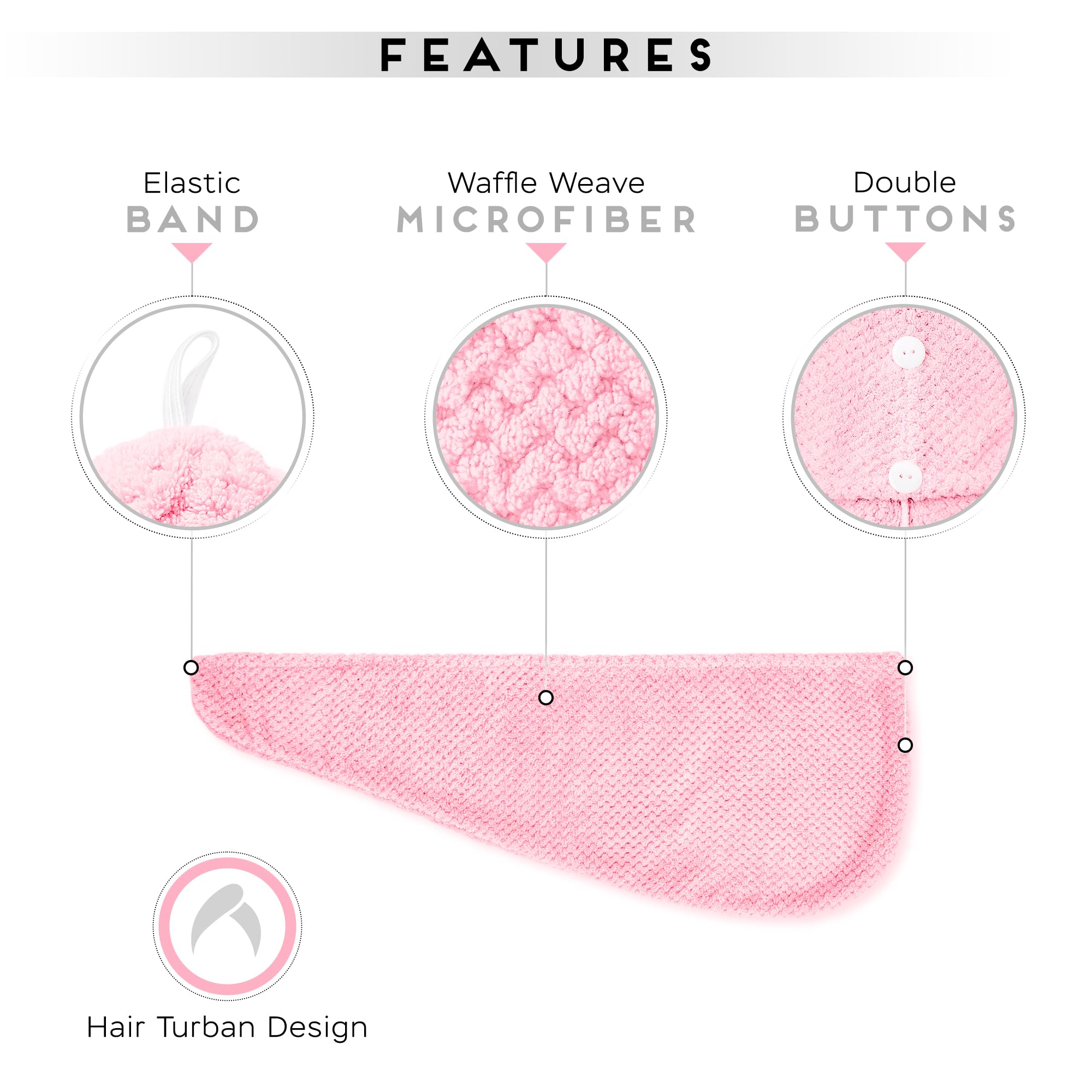SimpleField turbante de cabello rosa con doble botones para ajuste cómodo