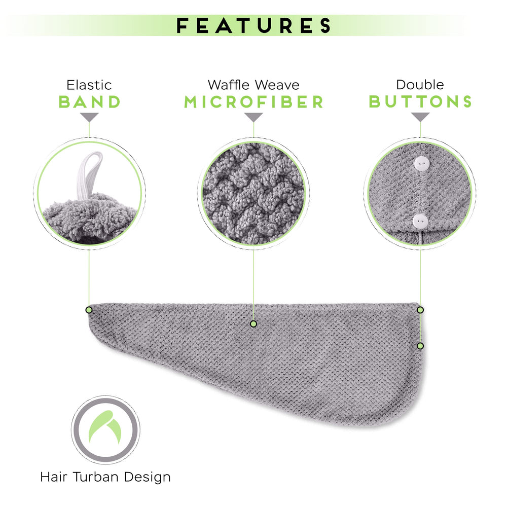 El turbante SimpleField con doble botón y banda ajustable se adapta a distintas longitudes.