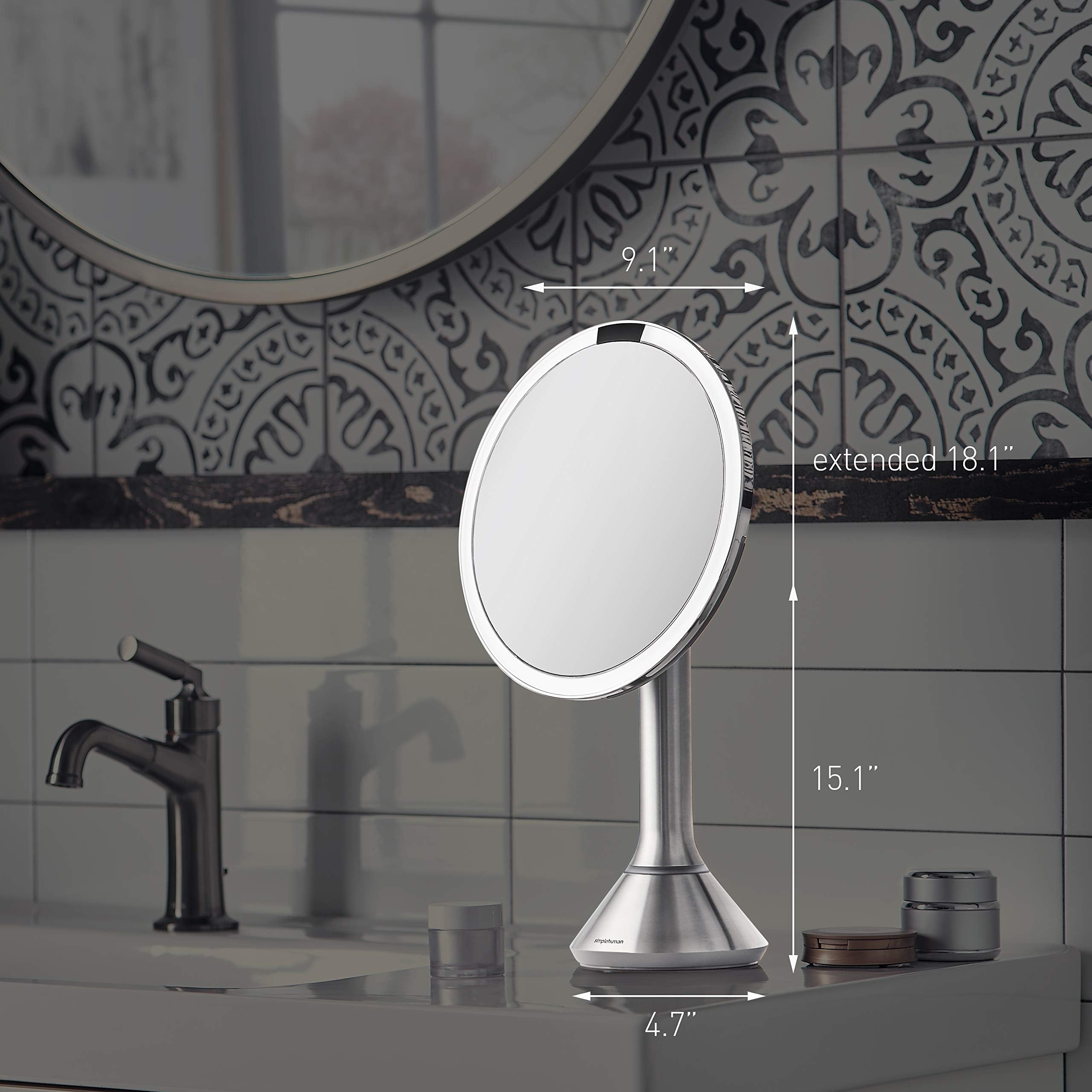 Simplehuman rose gold stainless design adds premium vanity style.