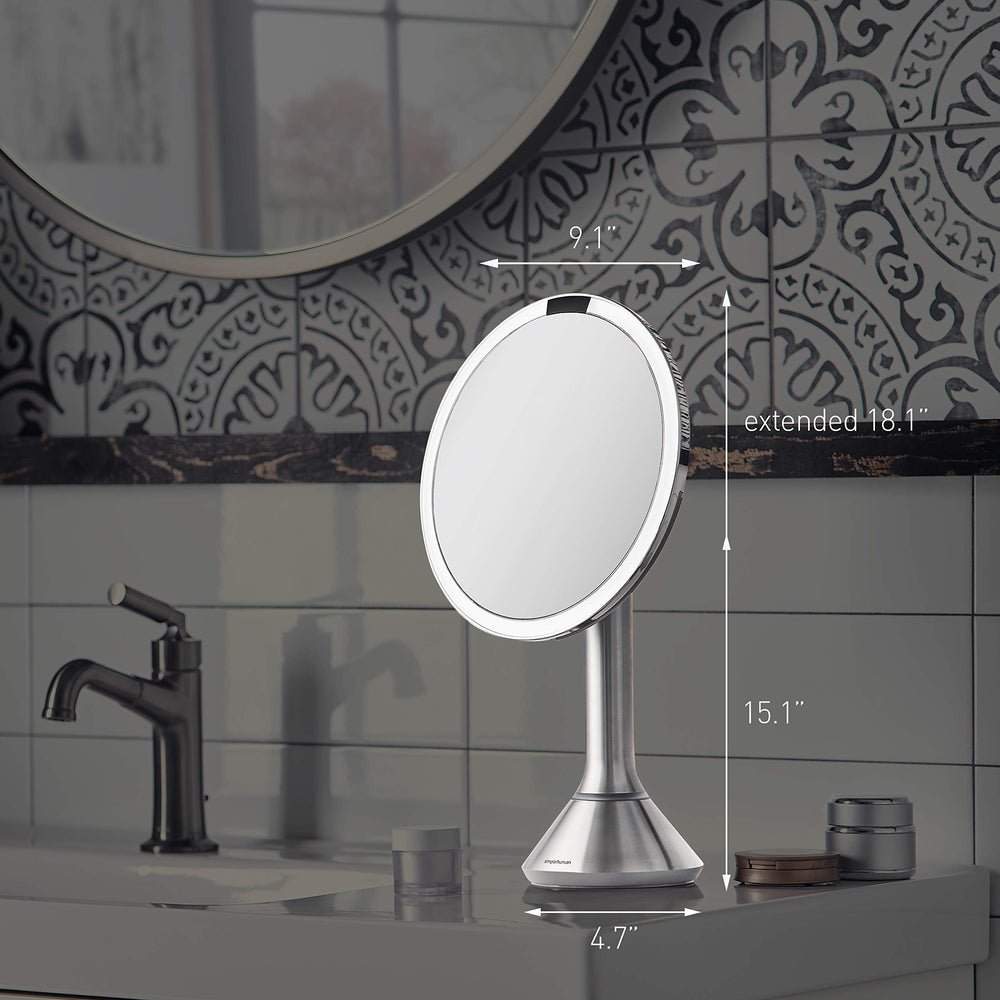 Simplehuman rose gold stainless design adds premium vanity style.