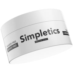 Simpletics Vanilla Hair Clay bottle showcases clean ingredients and strong hold.