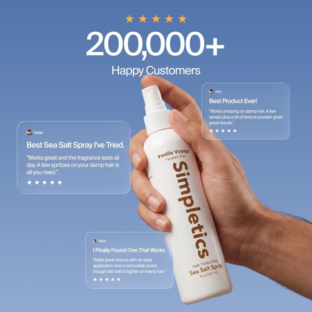 Simpletics Sea Salt Spray delivering natural waves and texture in hair