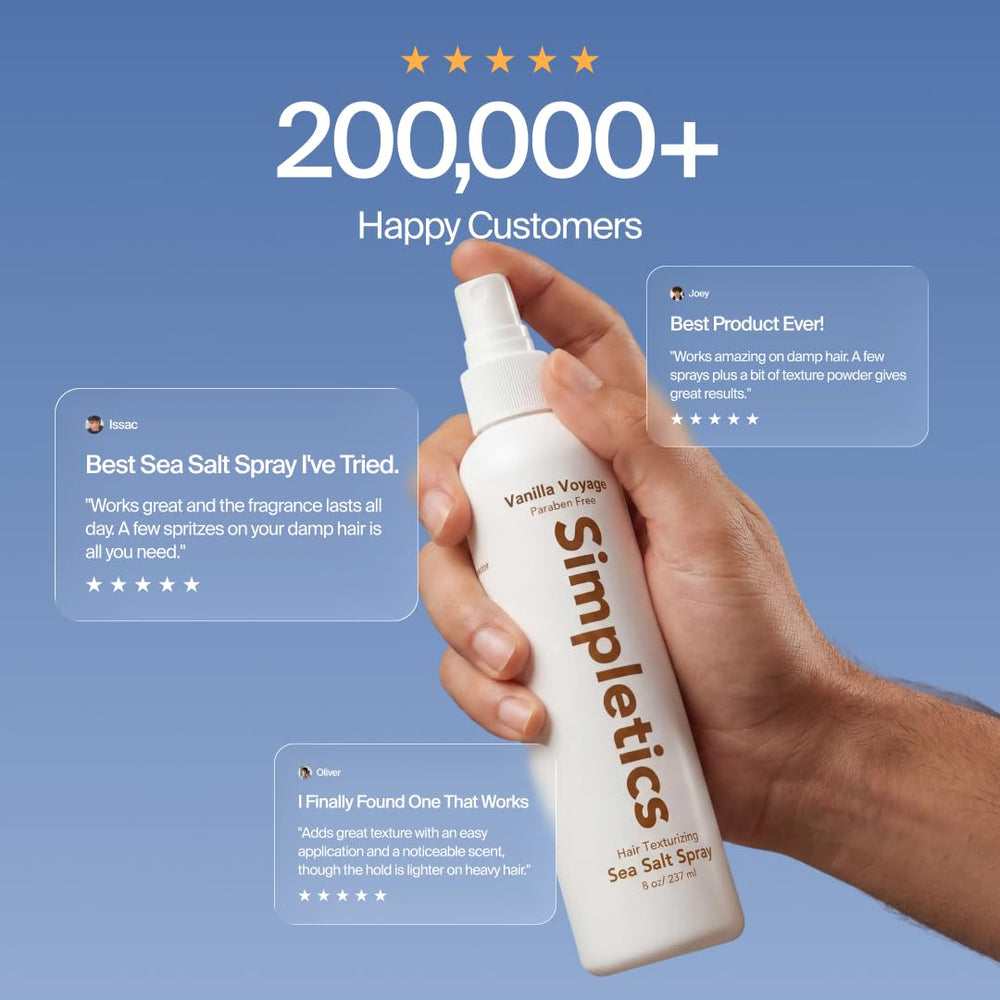 Simpletics Sea Salt Spray delivering natural waves and texture in hair
