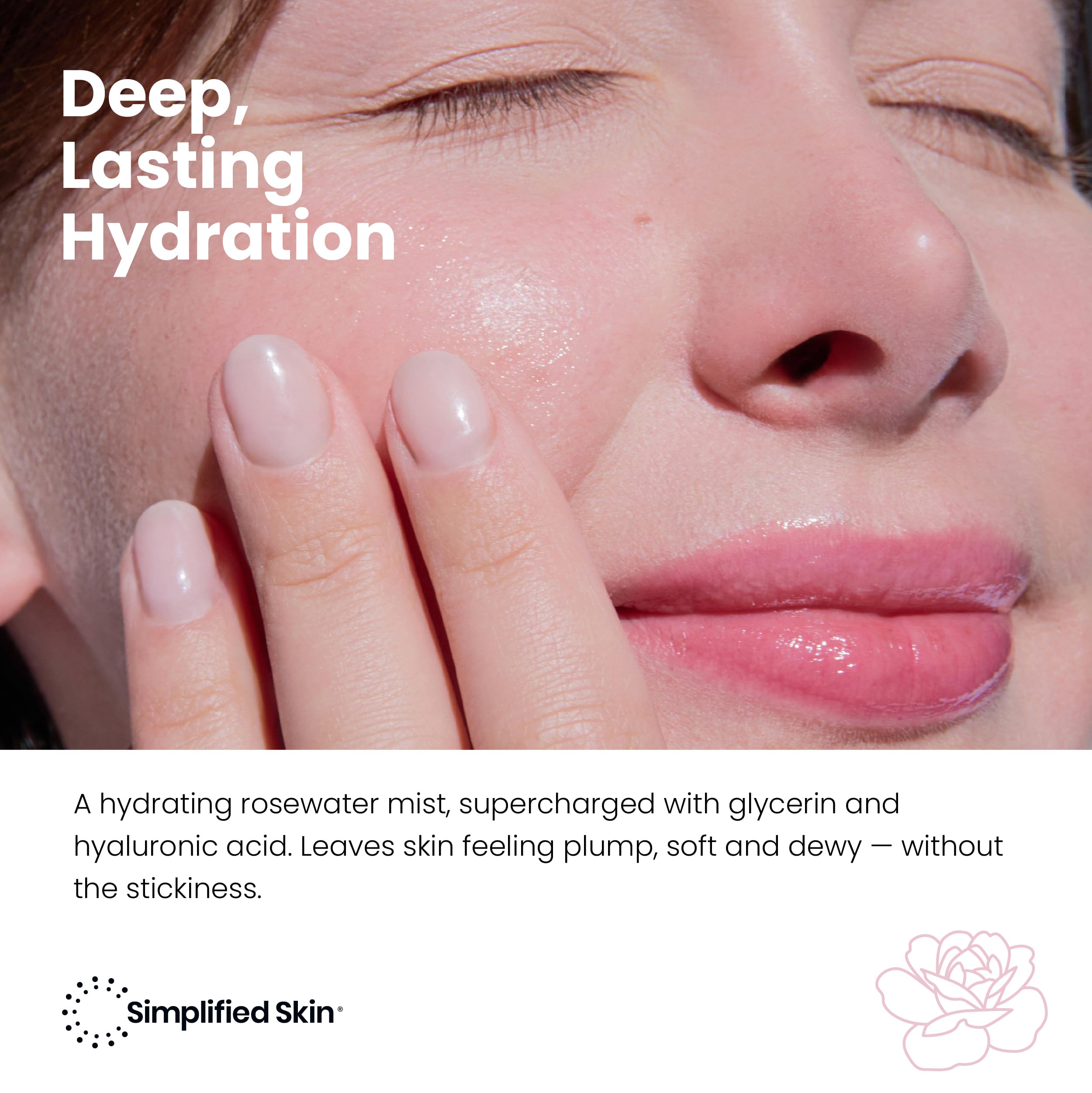 Spray Simplified Skin Rosewater para cabello, aporta brillo y suavidad.