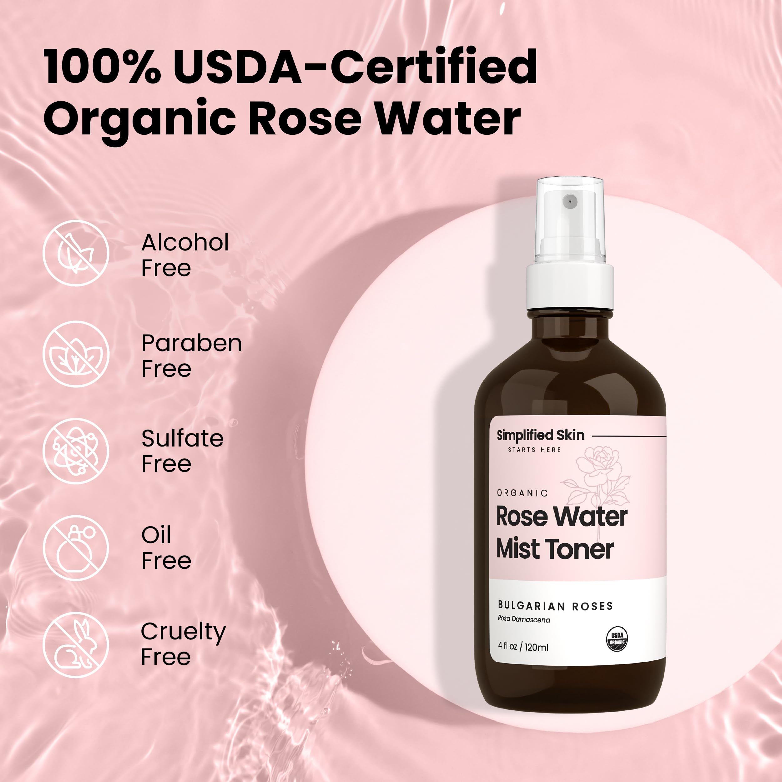Primer plano de agua de rosas para aroma natural.