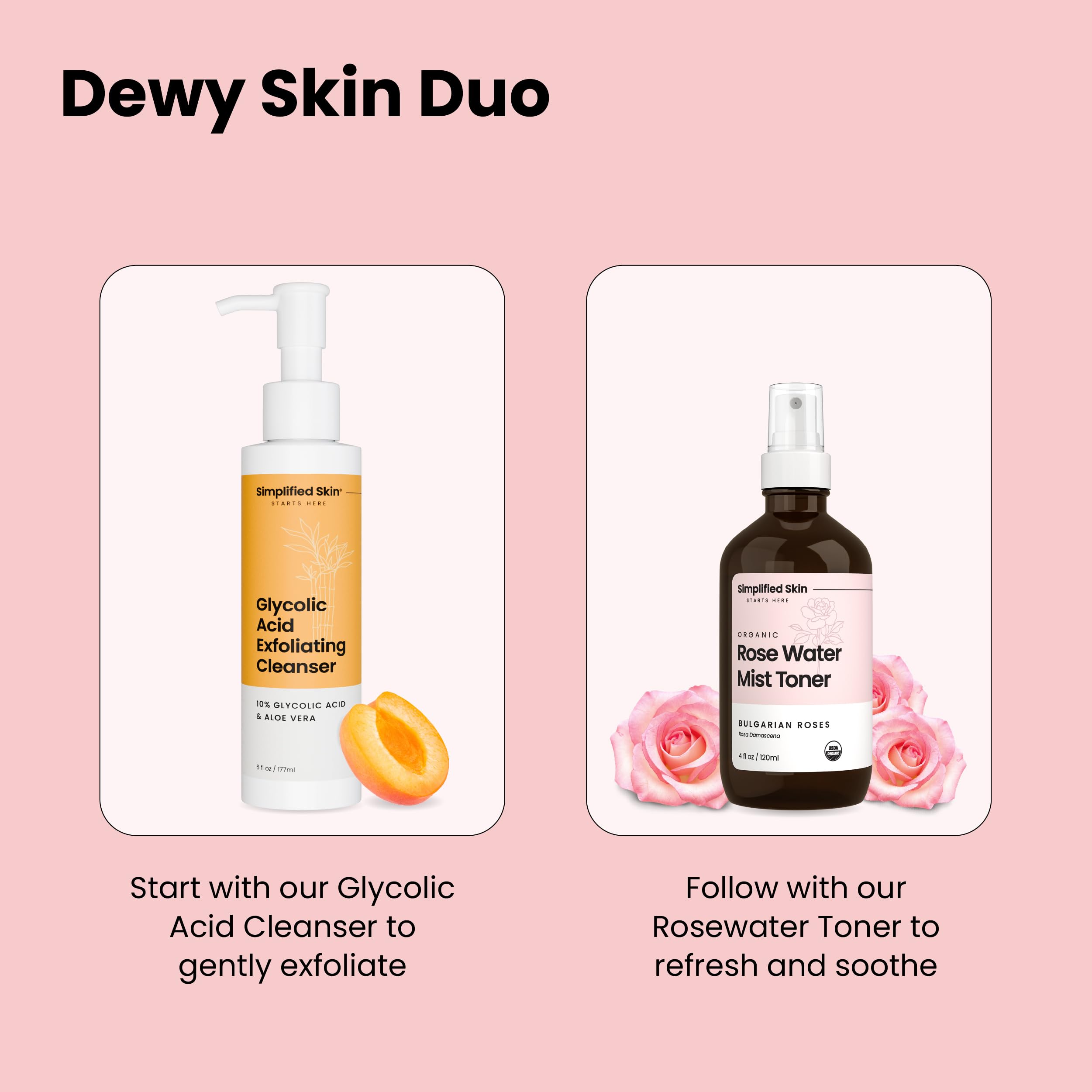 Rutina diaria con spray de rosas de Simplified Skin para piel equilibrada.