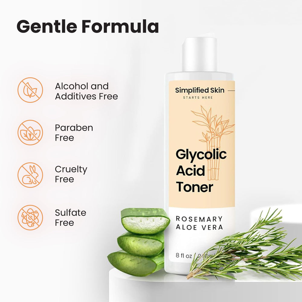 La piel luce más suave y luminosa tras usar el tónico glicólico 8% de Simplified Skin.