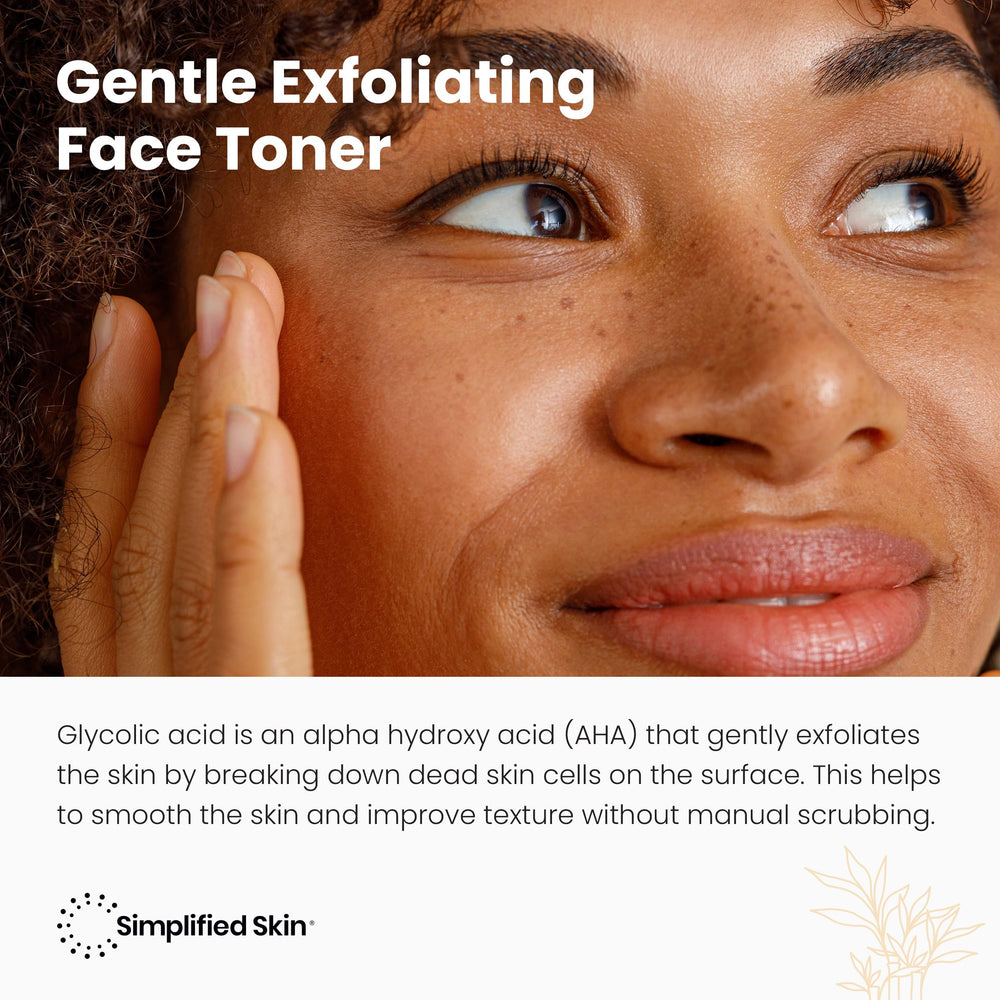 Uso suave para axilas y cuero cabelludo con Simplified Skin tónico glicólico 8%.