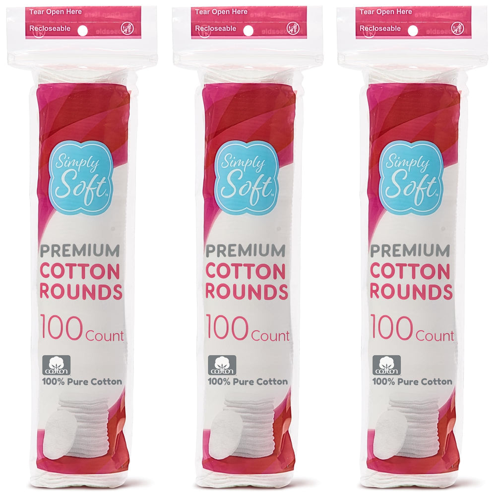 Simply Soft Cotton Rounds packaging close-up with resealable bag for easy storage