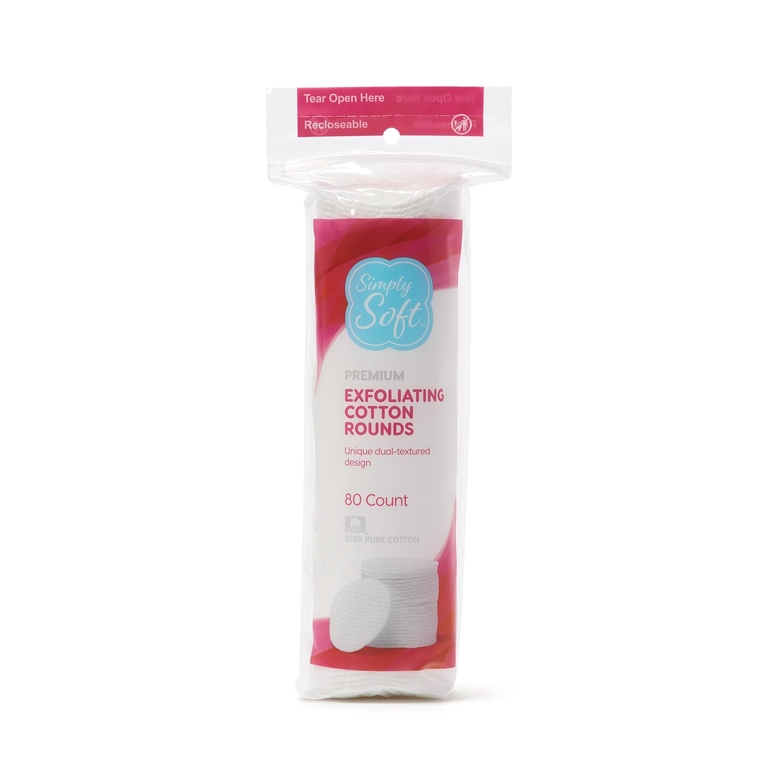Simply Soft hypoallergenic pads show soft gauze weave designed to minimize irritation