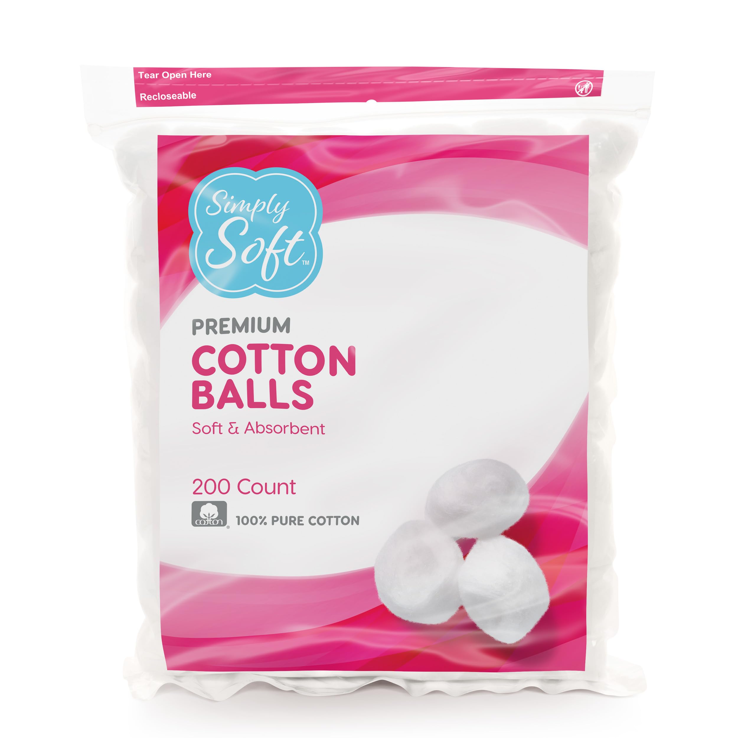 Simply Soft cotton balls face-application demonstrate gentle, absorbent texture for toners and serums.