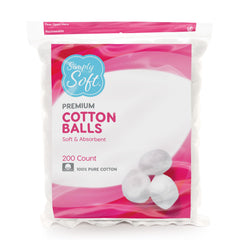 Simply Soft cotton balls face-application demonstrate gentle, absorbent texture for toners and serums.