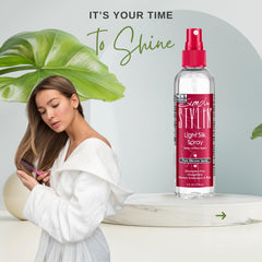 Protección térmica anti-frizz de Simply Stylin', minimiza el daño por calor.