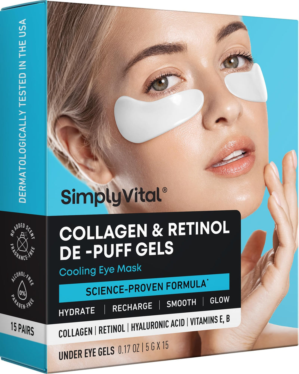 Parches SimplyVital para ojeras refrescantes, alivio temporal de hinchazón.