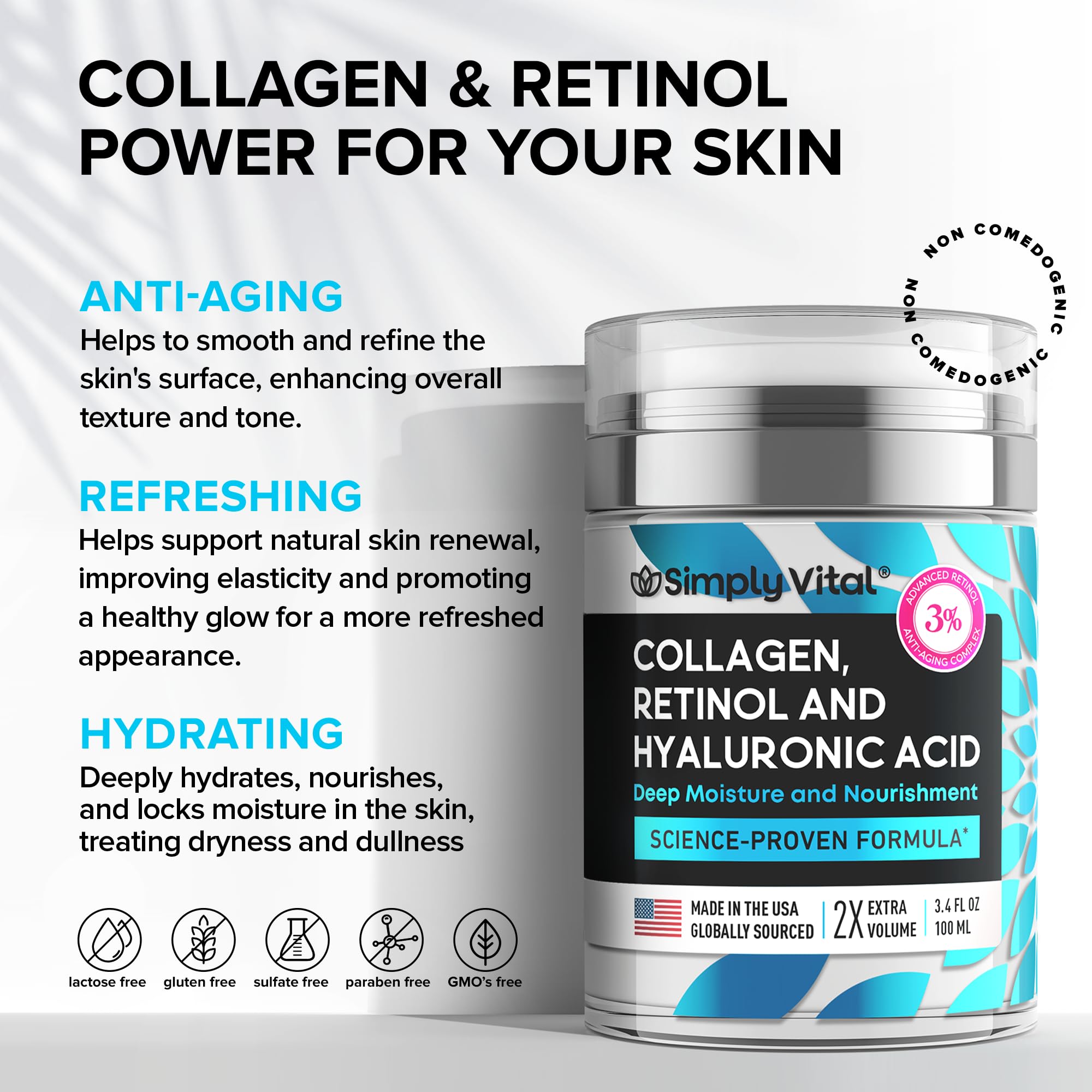 SimplyVital USA-made skincare packaging highlights quality and safety.