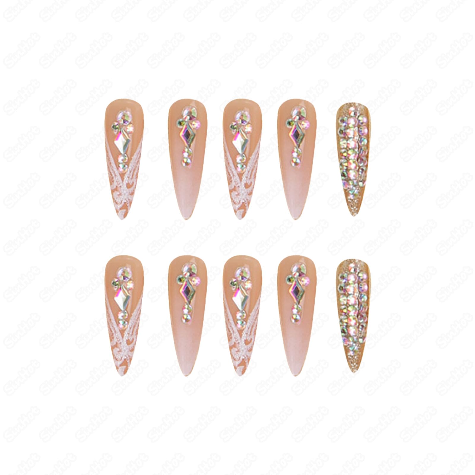 SINHOT nails feature a shiny finish with subtle sparkle.