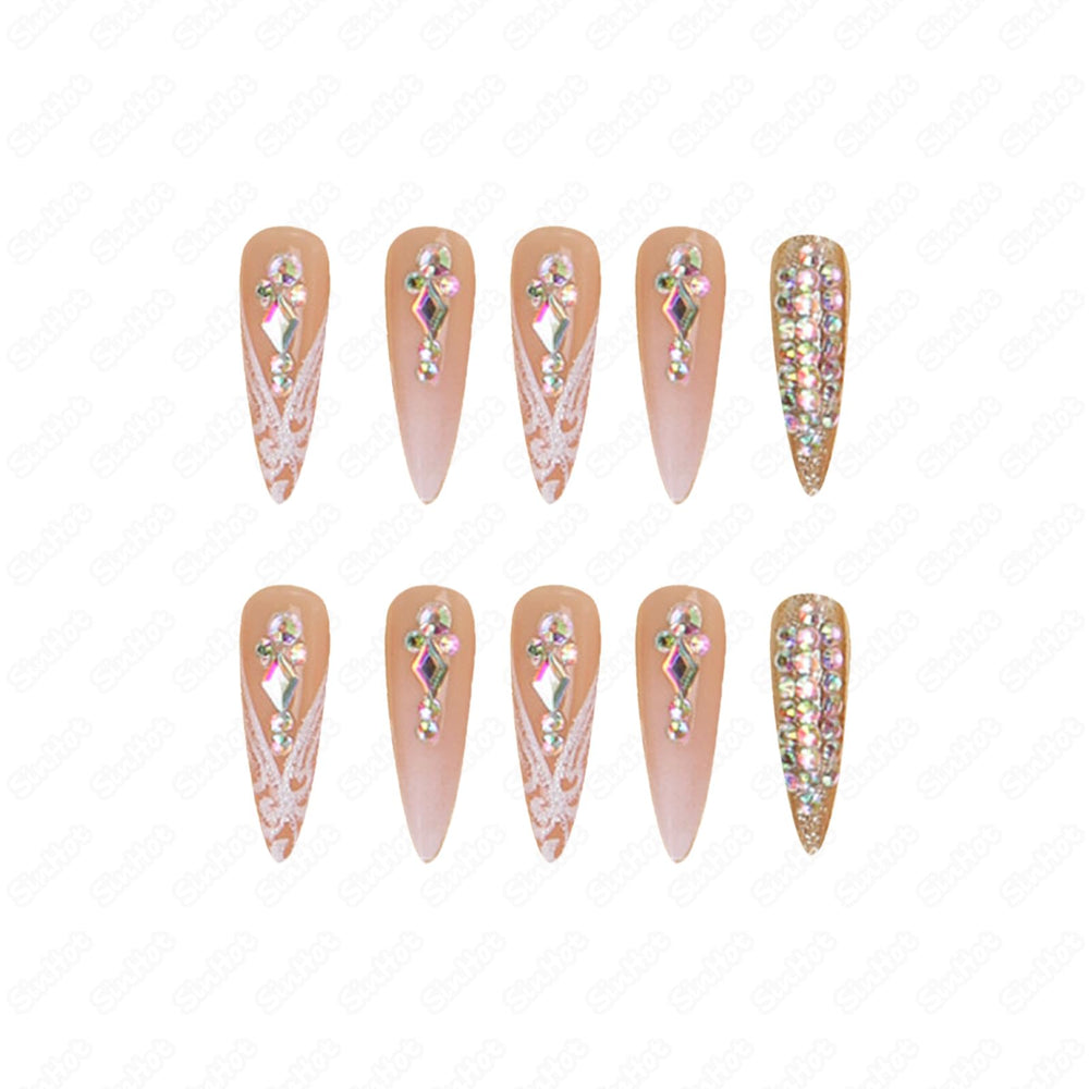 SINHOT nails feature a shiny finish with subtle sparkle.