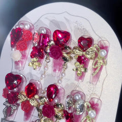 SINHOT uñas postizas en tres dimensiones rosa con brillo para un estilo elegante.