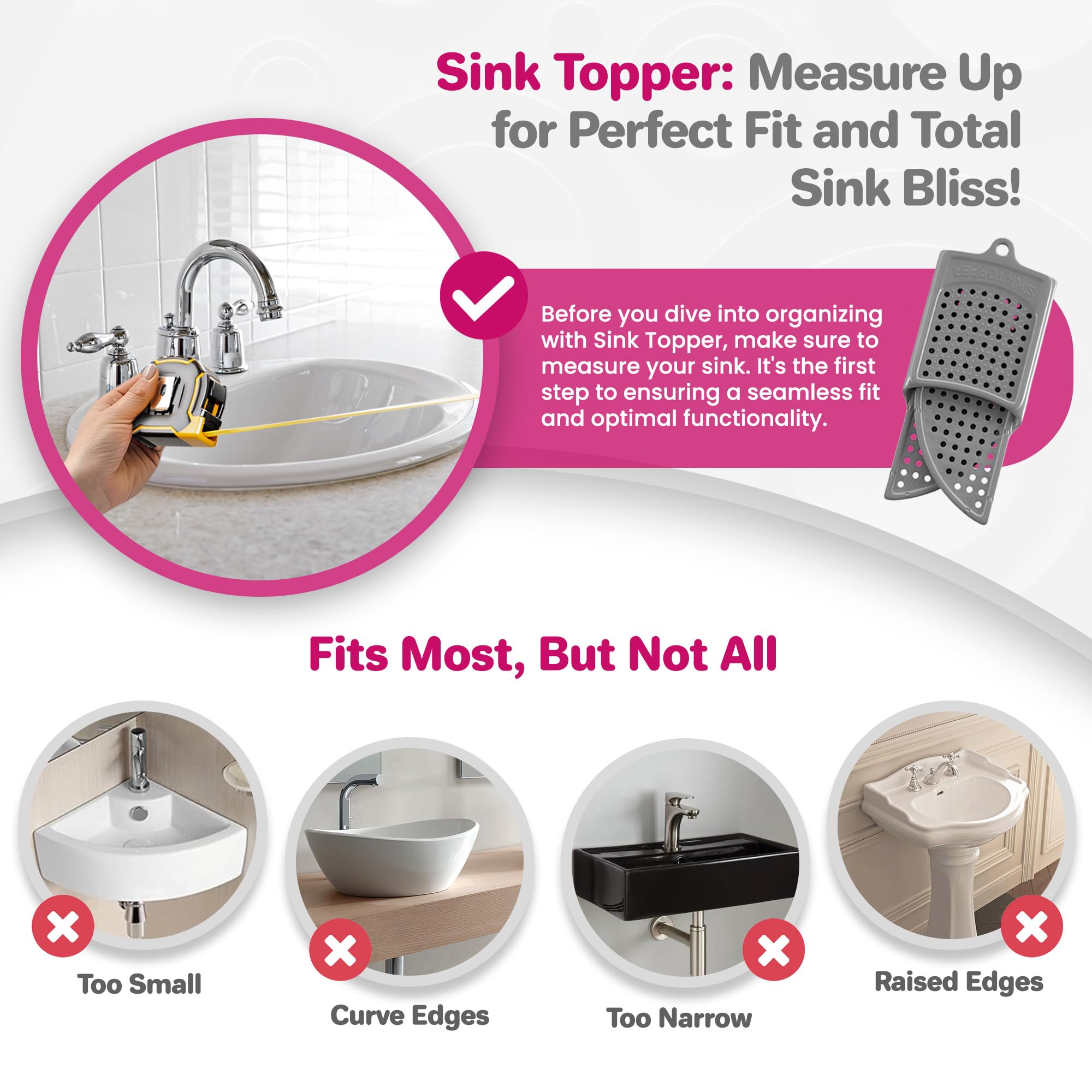 Sink Topper supports up to 7 lbs of beauty tools securely.