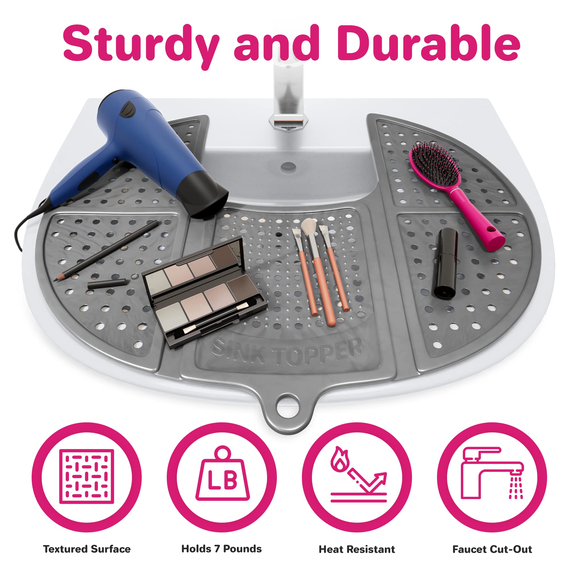 Sink Topper heat-resistant mat protects counters from hot styling tools.