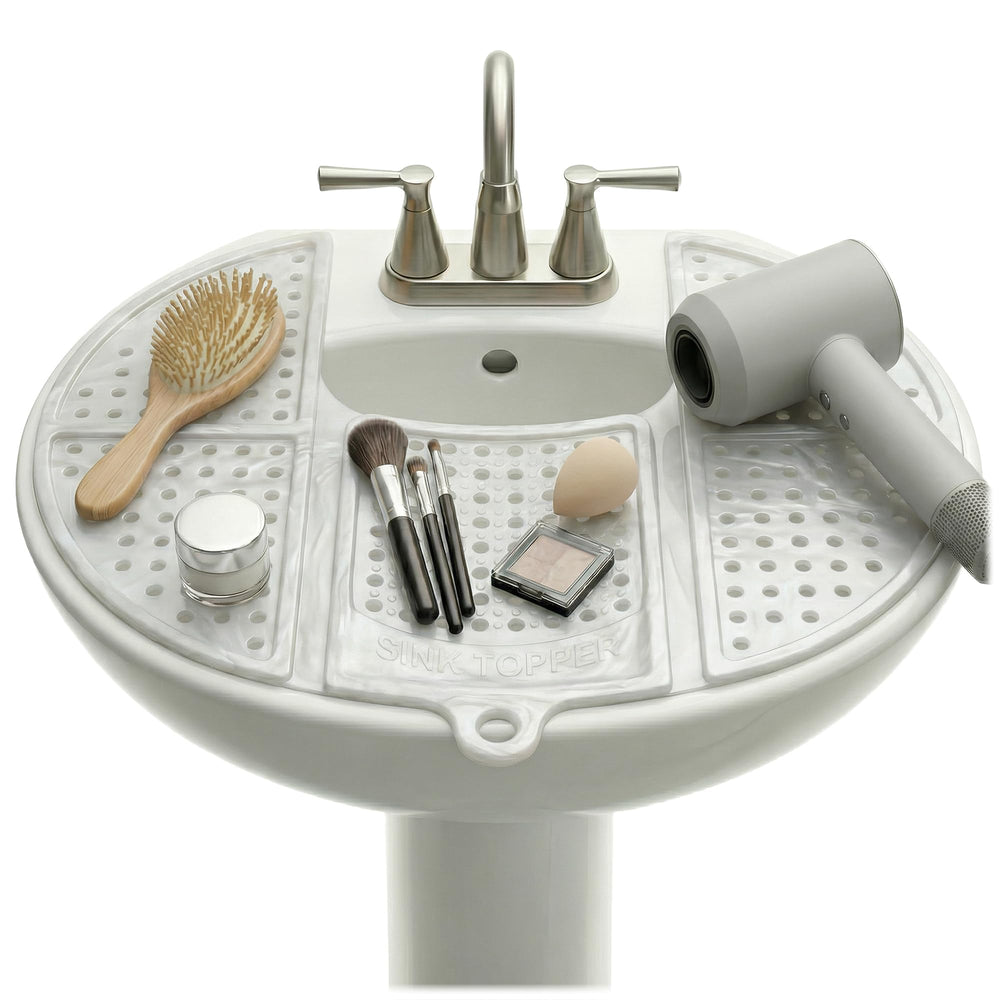 Sink Topper heat-resistant silicone mat protects surfaces from hot tools.