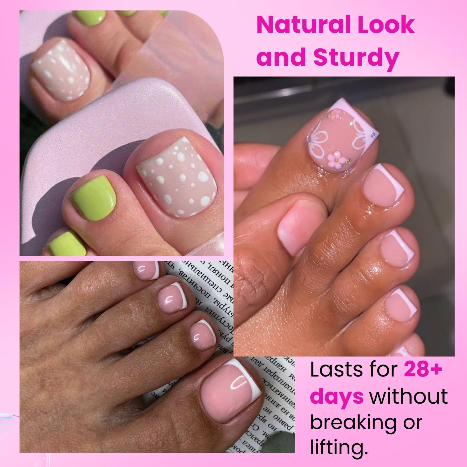 SINOKAME puntas uñas pie, cuadradas con diseño limpio