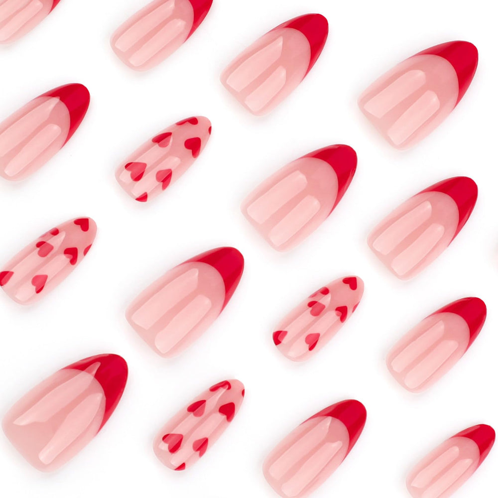 SINSEN uña postiza con diseño corazón rojo y forma almendra para ocasiones