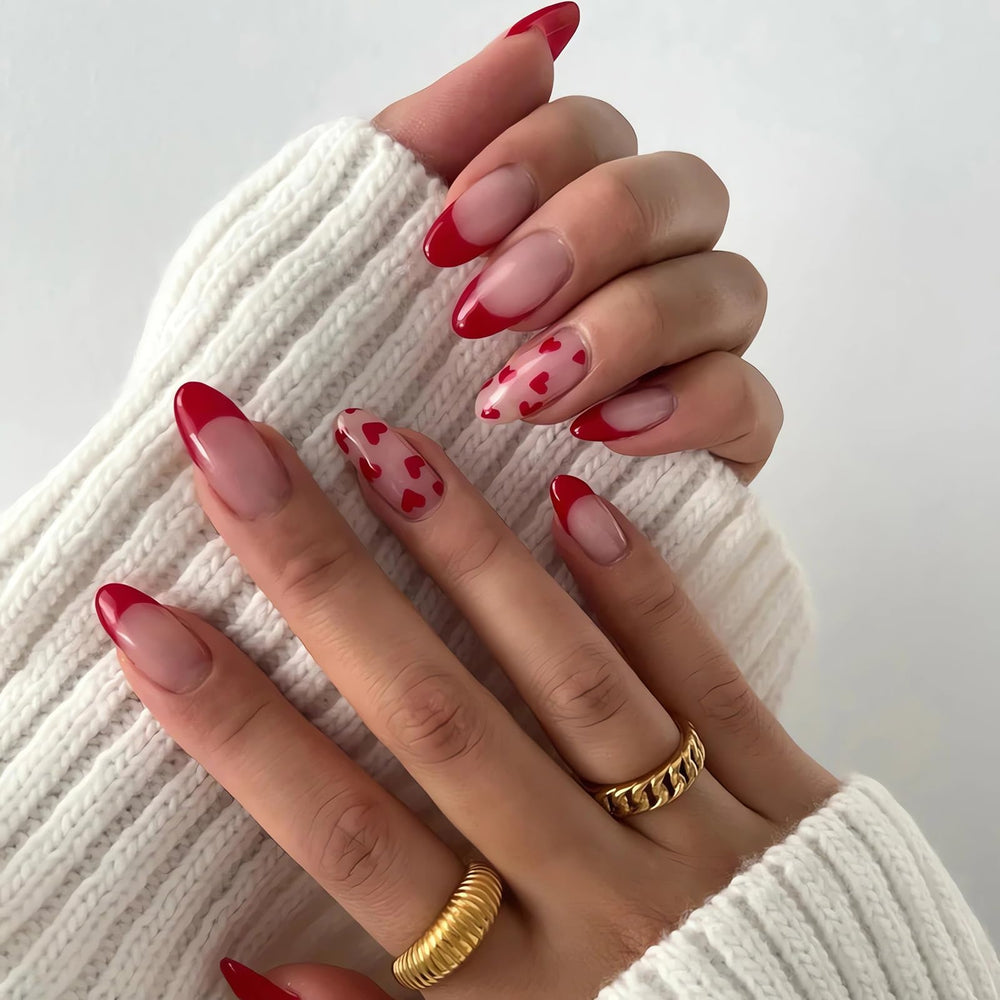 SINSEN uñas postizas San Valentín con corazón rojo para look festivo