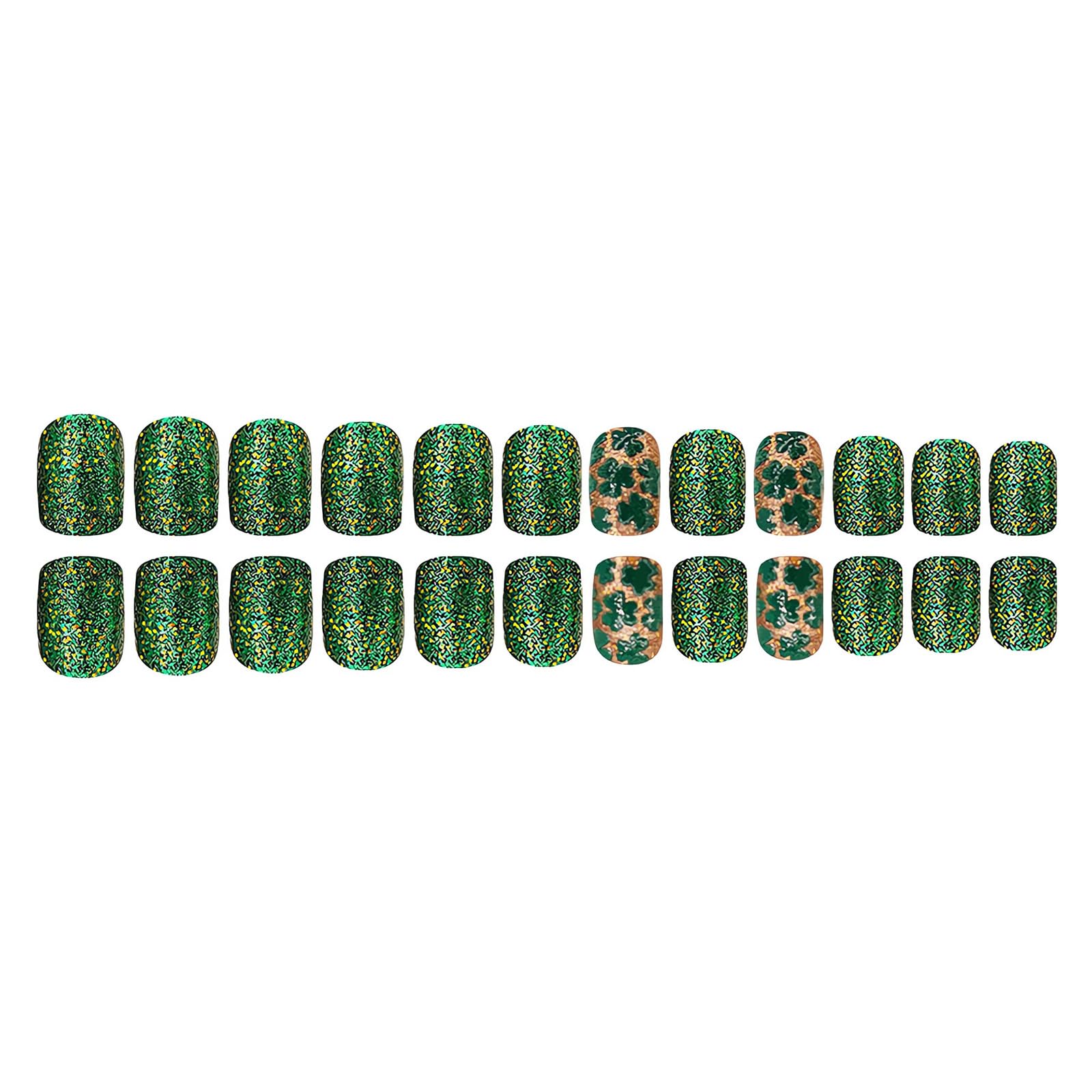 Uñas Sinsen verdes con diseño de trébol, estilo festivo.