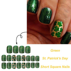 Uñas Sinsen verdes con glitter, diseño completo para eventos.