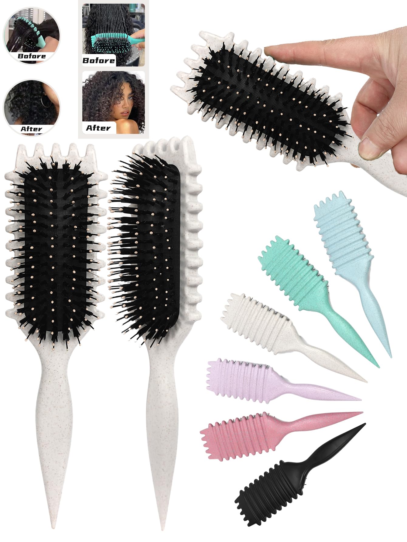 Sintario beige curl defining brush flexible nylon bristles glide through knots to reduce frizz.