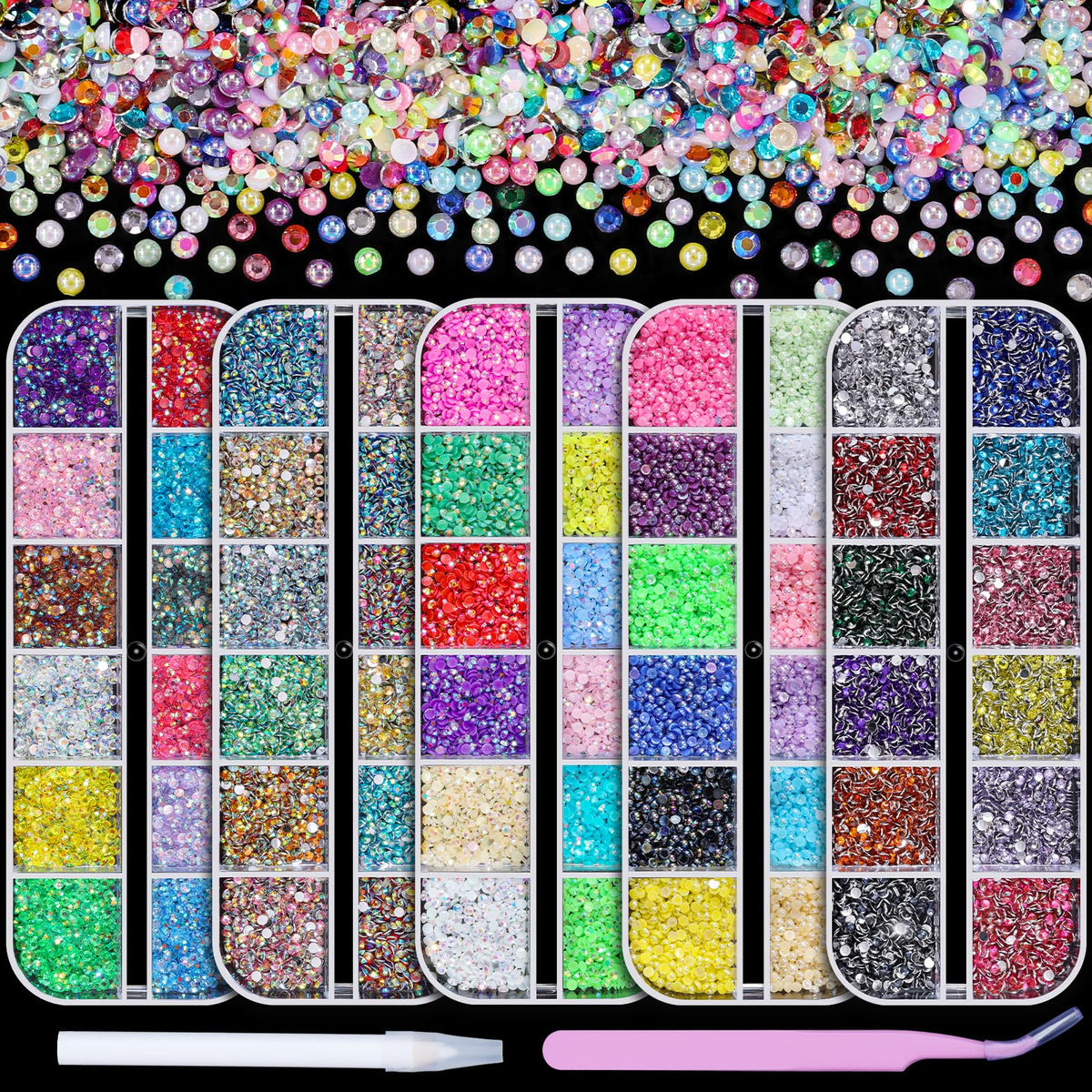 Sinyanail 5 boxes 2mm rhinestones set for nail art and crafts, vibrant assortment