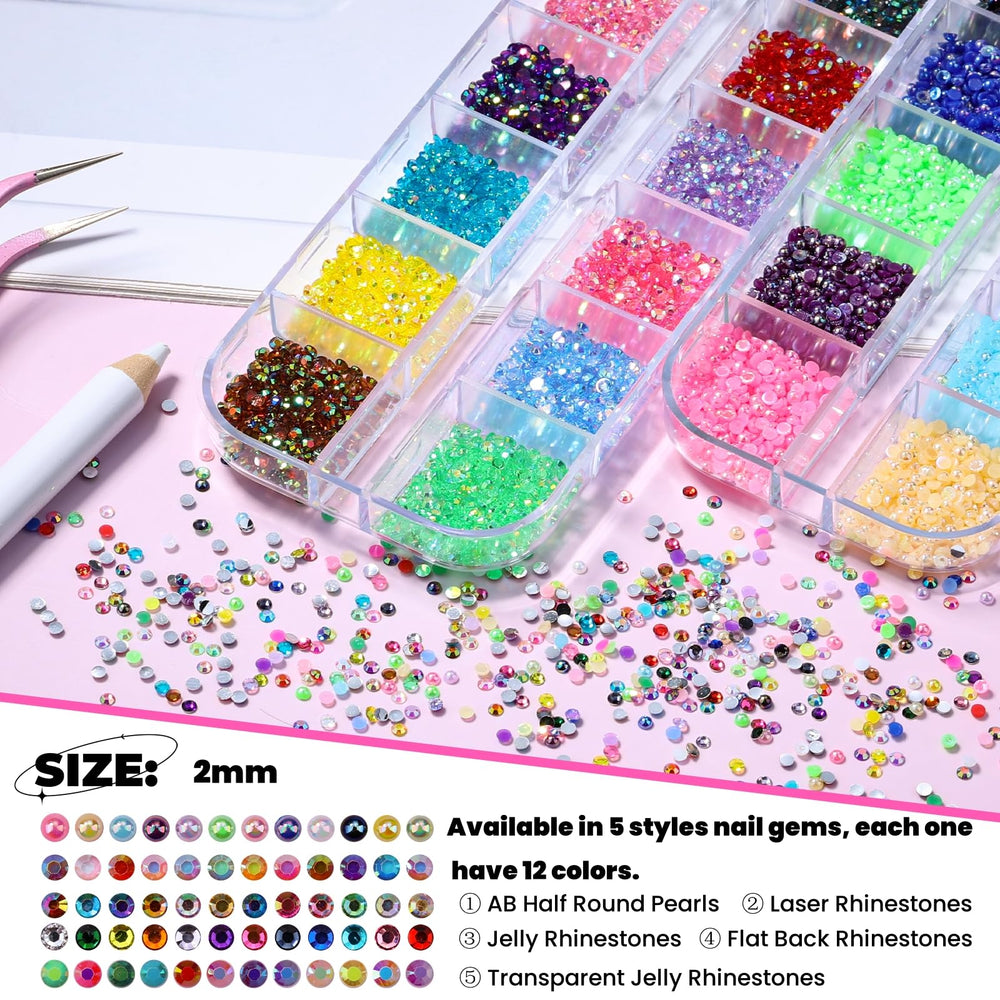 Colorful AB and transparent rhinestones from Sinyanail kit for detailed nails
