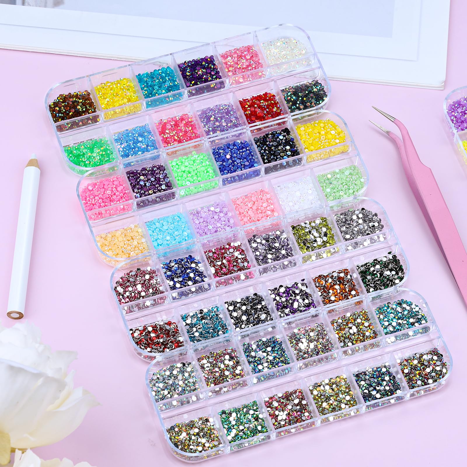 Nail design ideas with tiny stones from Sinyanail 5 box set
