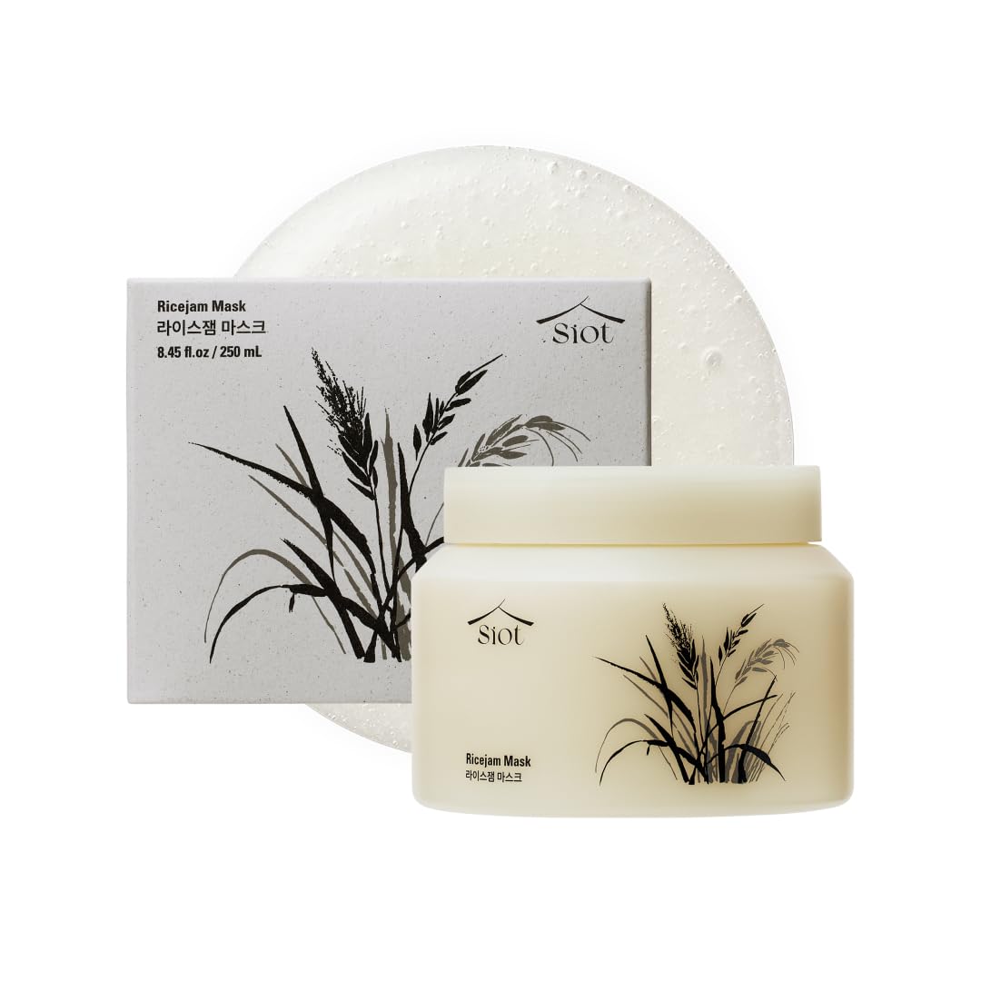 SIOT Rice Jam Mask jar close-up showing creamy texture for nourishing, gentle brightening.