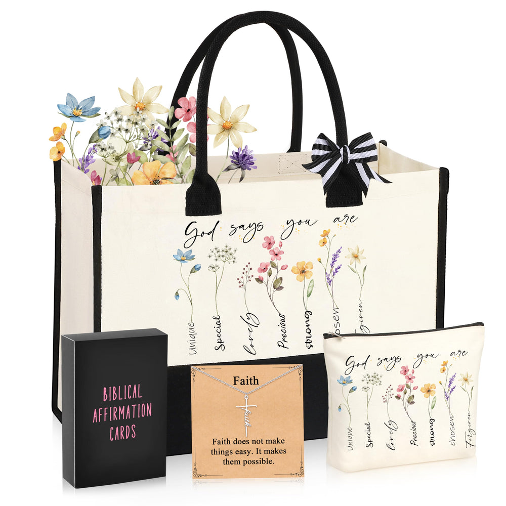 SiplyHaven God Says You Are tote bag displaying bold print for daily encouragement