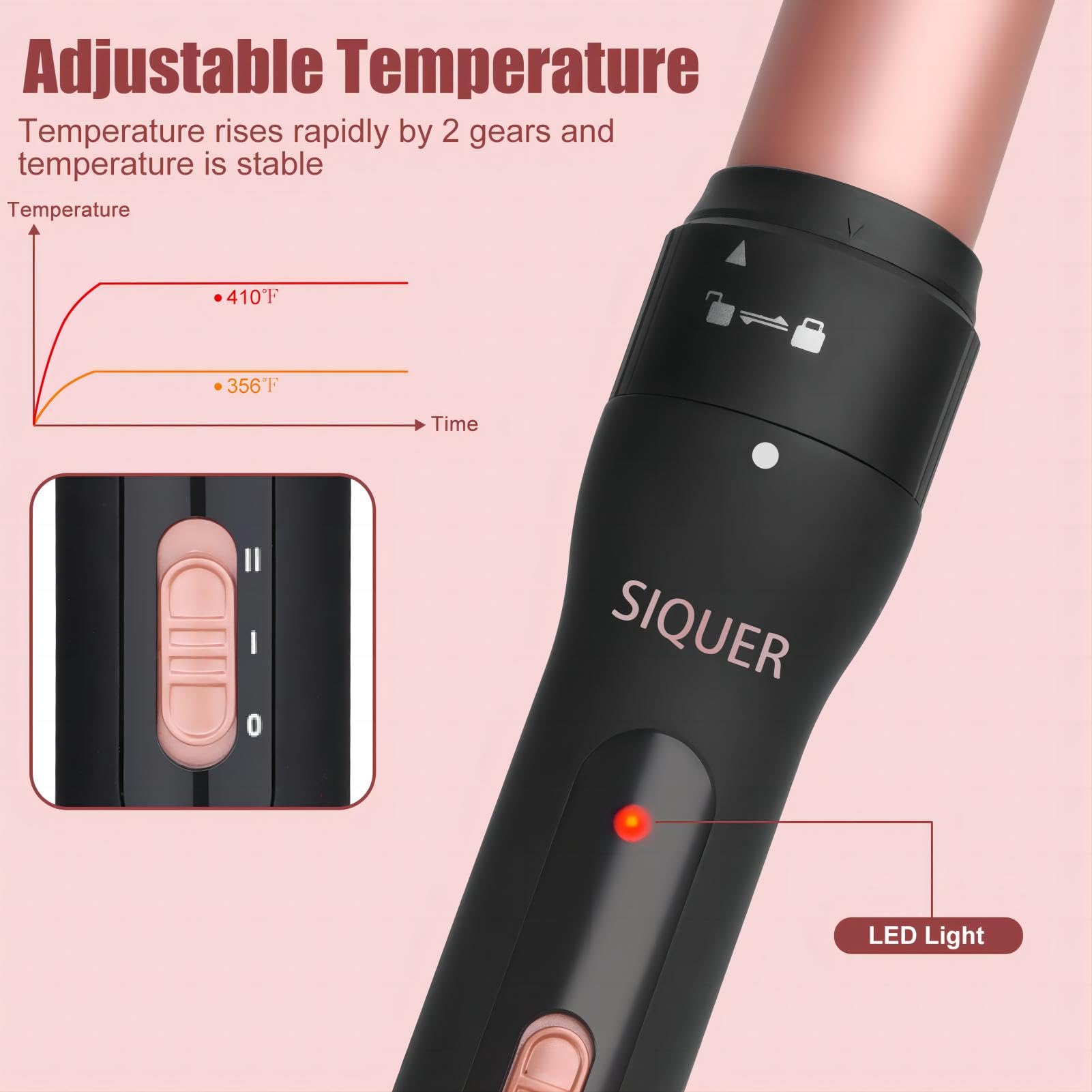 SIQUER 1-1/4-inch large barrel creates voluminous curls and waves.
