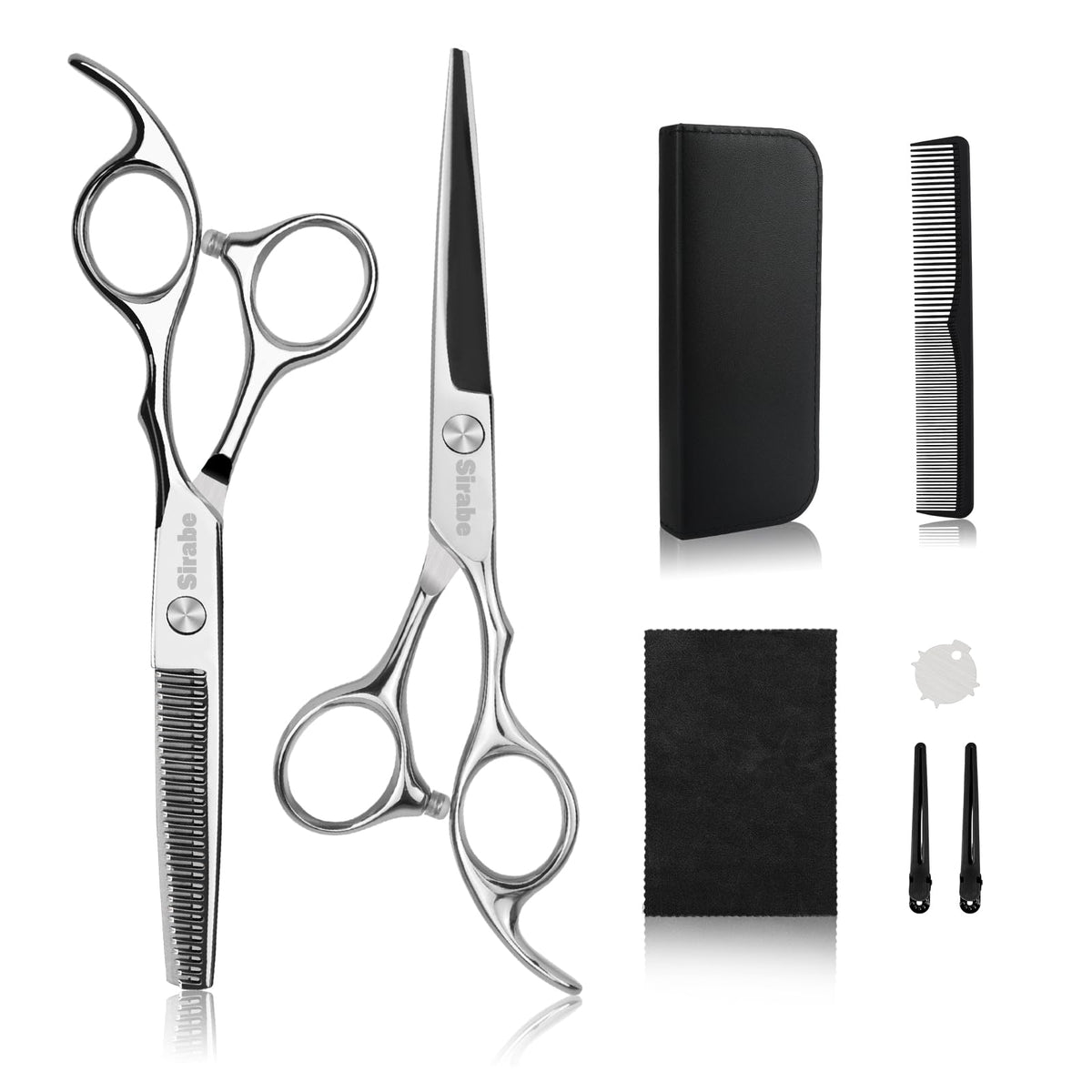 Sirabe hair cutting scissors 6.5-inch close-up shows sharp convex blade.