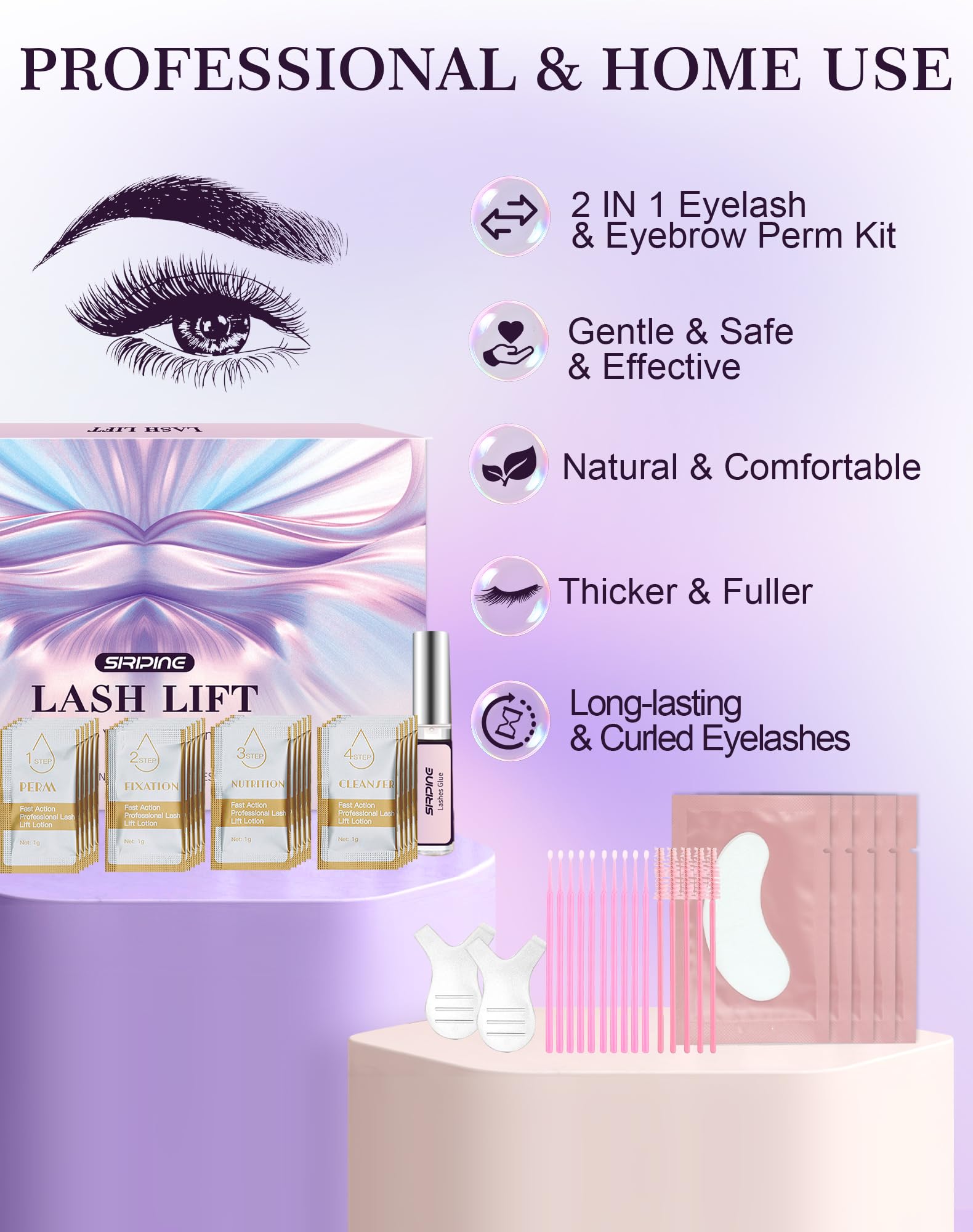 Siripine all-in-one lash lift kit for at-home brow and lash curling.
