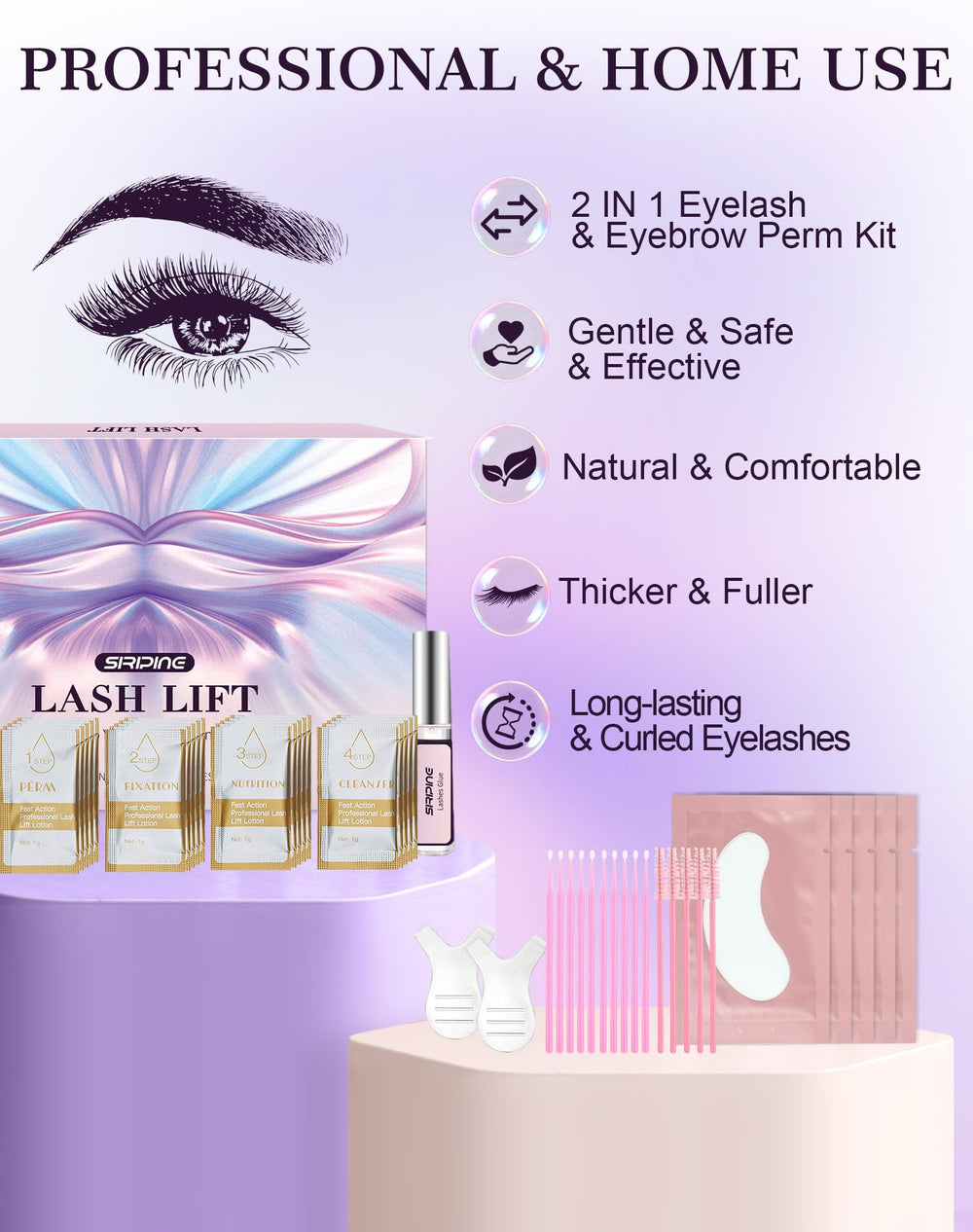 Siripine all-in-one lash lift kit for at-home brow and lash curling.