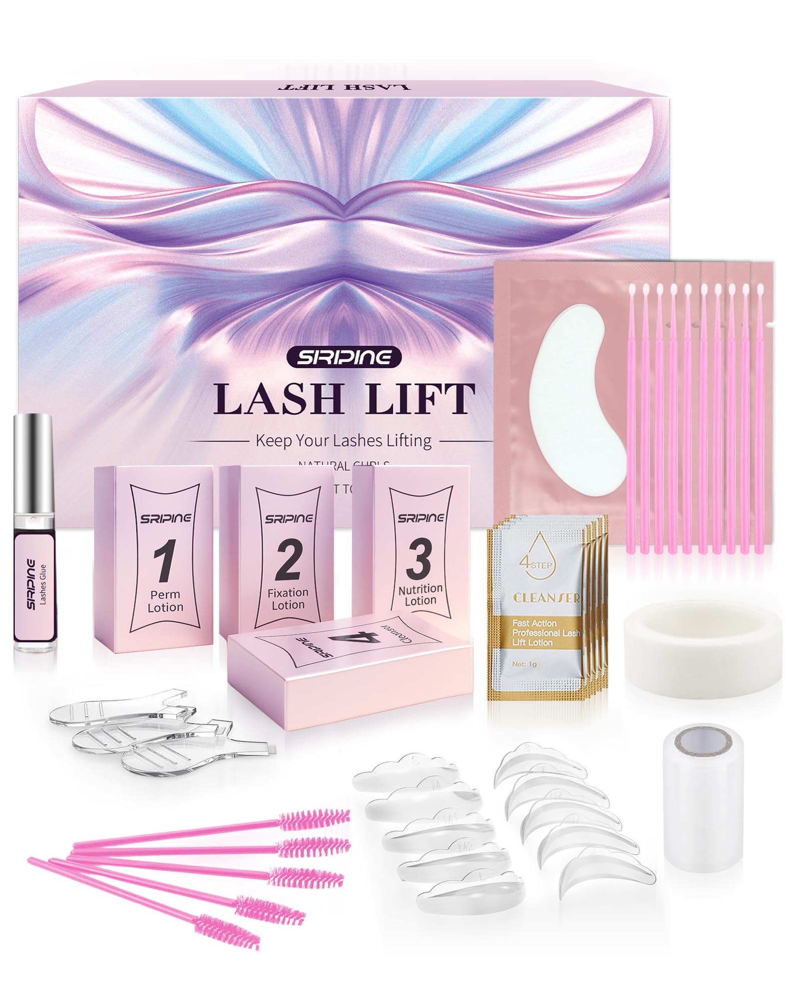 Siripine lash lift kit complete box with all tools for at-home semi-permanent curling.